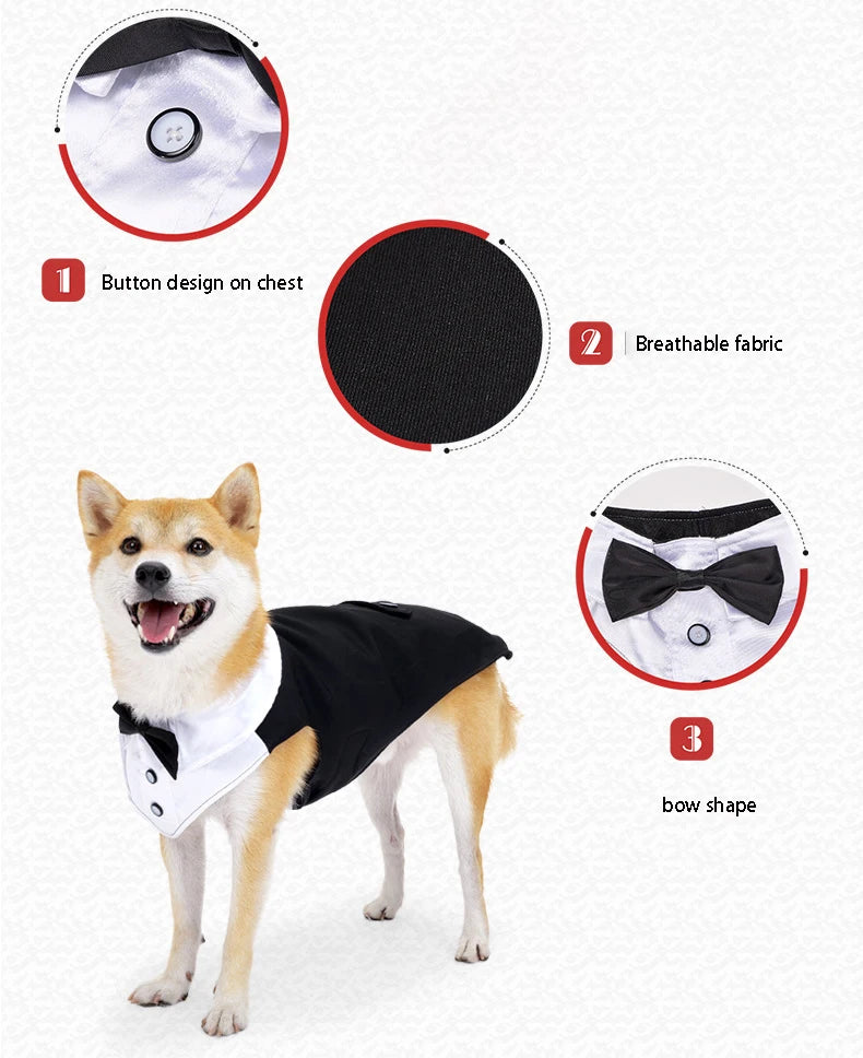 Esmoquin para perro y conjunto de Bandana, traje de fiesta de boda, camisa Formal de pajarita para perro y Príncipe