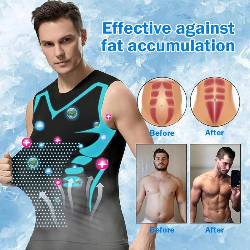 Chaleco adelgazante para hombre, camisa de compresión iónica, camiseta sin mangas moldeadora de cuerpo refrescante de seda helada, camisetas de Fitness de secado rápido con Control de barriga