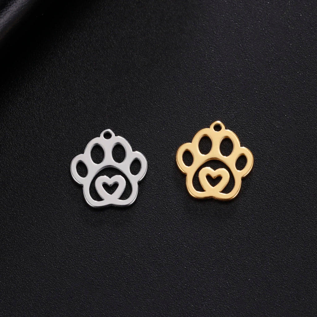 Cazador-abalorios de acero inoxidable con huella de pata de perro y gato, para hacer joyería DIY, bonito colgante de Animal para pulsera, pendientes y collar