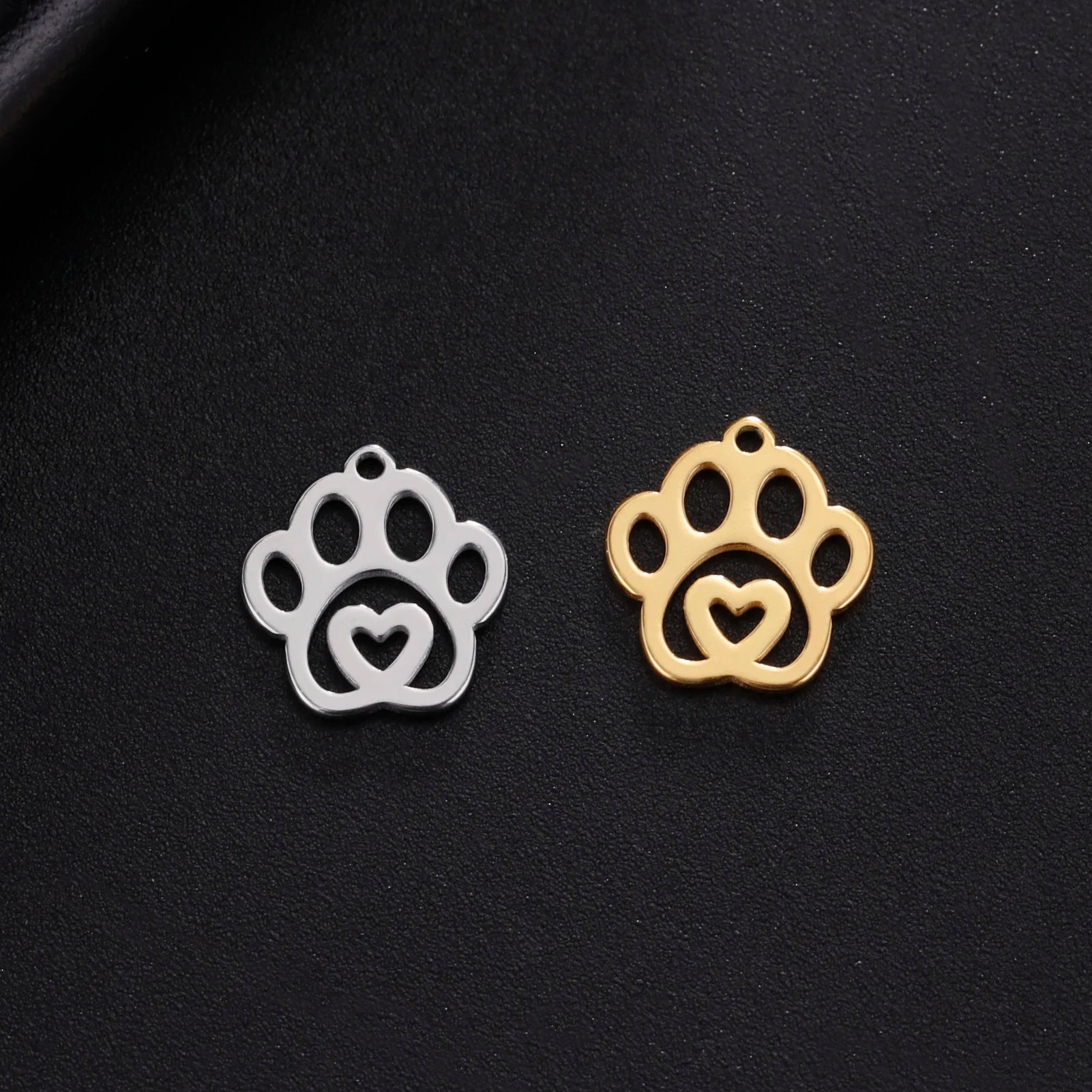 Cazador-abalorios de acero inoxidable con huella de pata de perro y gato, para hacer joyería DIY, bonito colgante de Animal para pulsera, pendientes y collar