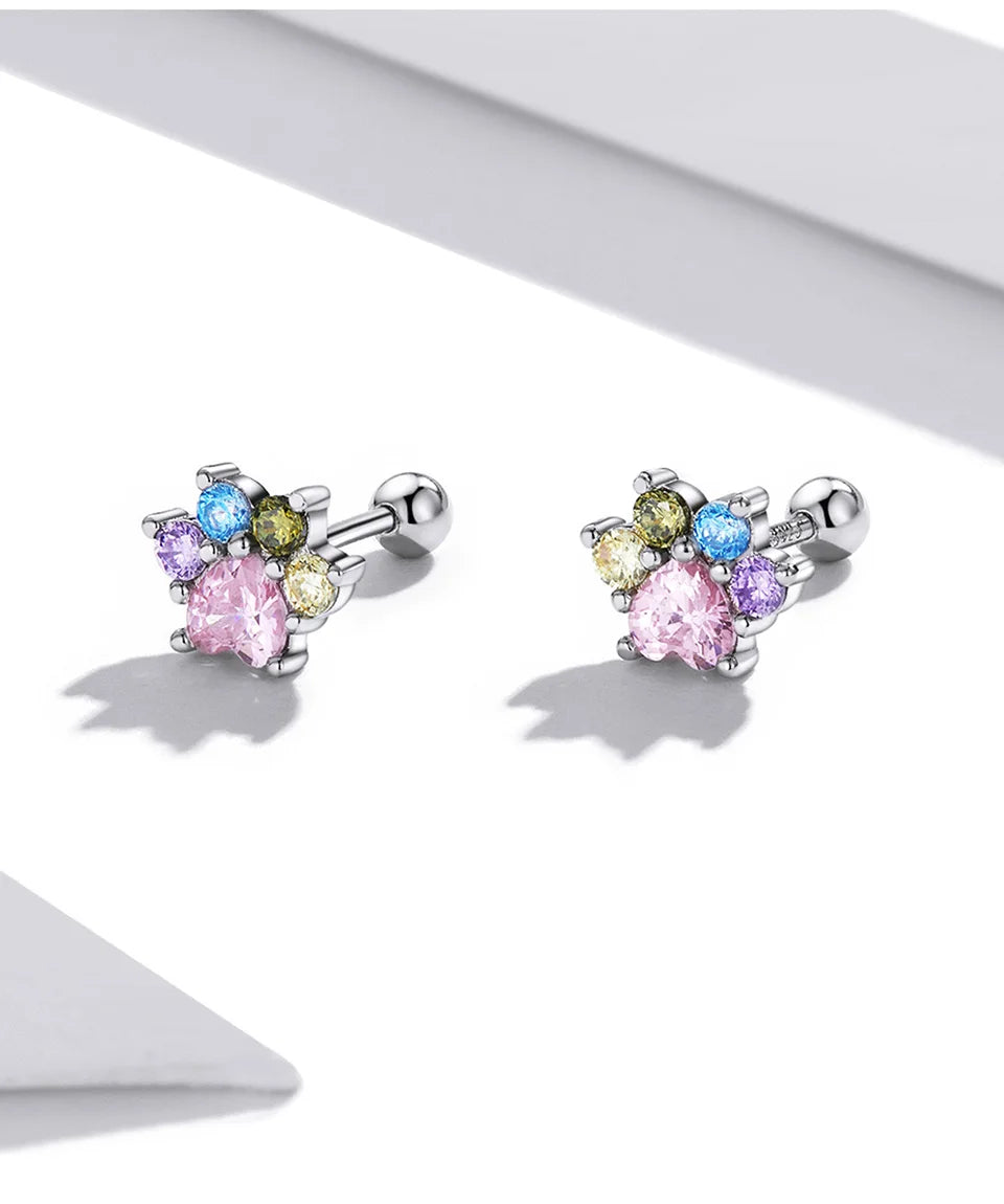 WOSTU-pendientes de plata de ley 925 con diseño de animales y patas bonitas de arcoíris para mujer, aretes con forma de corazón, flor ovalada, circonita, cangrejo, regalo de joyería