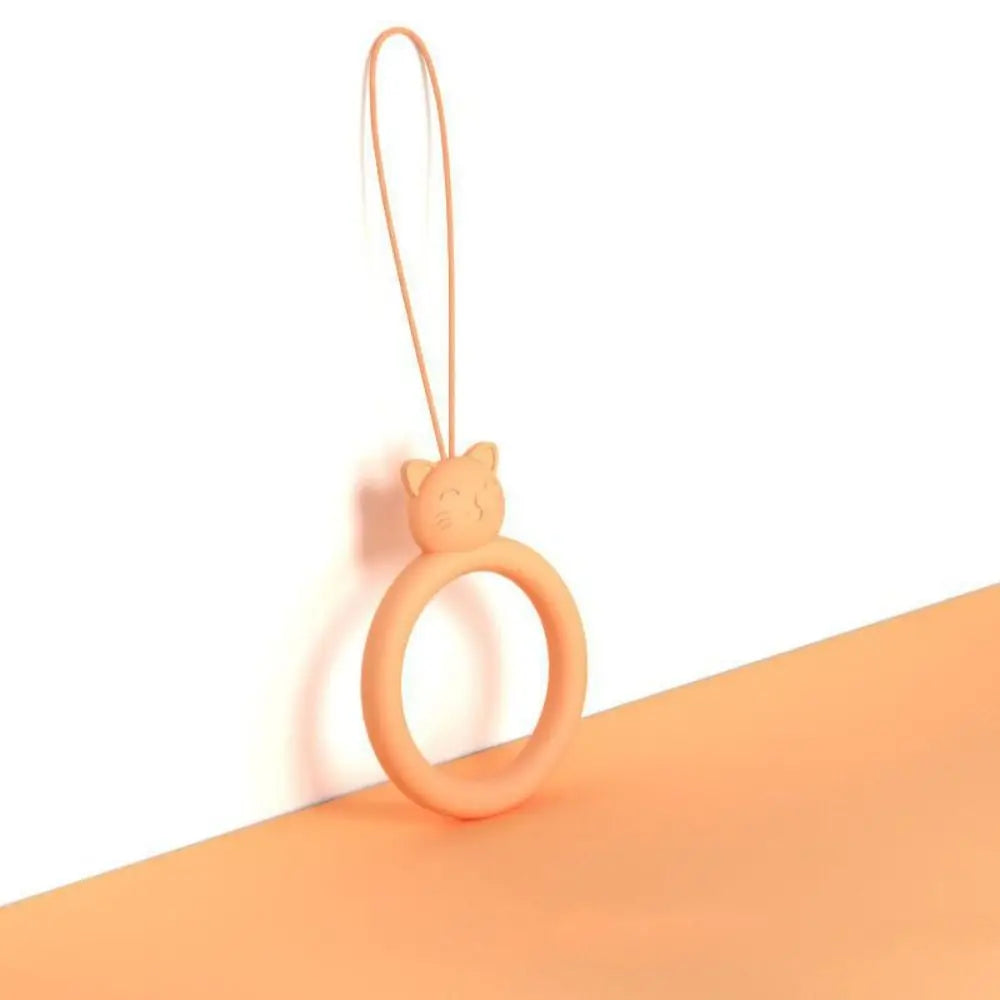 Cordón de anillo de silicona con forma de gato para teléfono móvil, colgante corto de dibujos animados, disco en U creativo, novedad