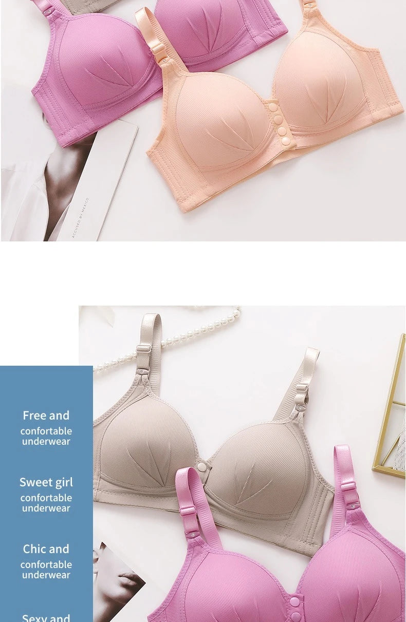 Nuevo sujetador de talla grande con hebilla frontal para mujer, Push up Sexy, copa fina ajustable, transpirable, cómoda, ropa interior para mamá de mediana edad
