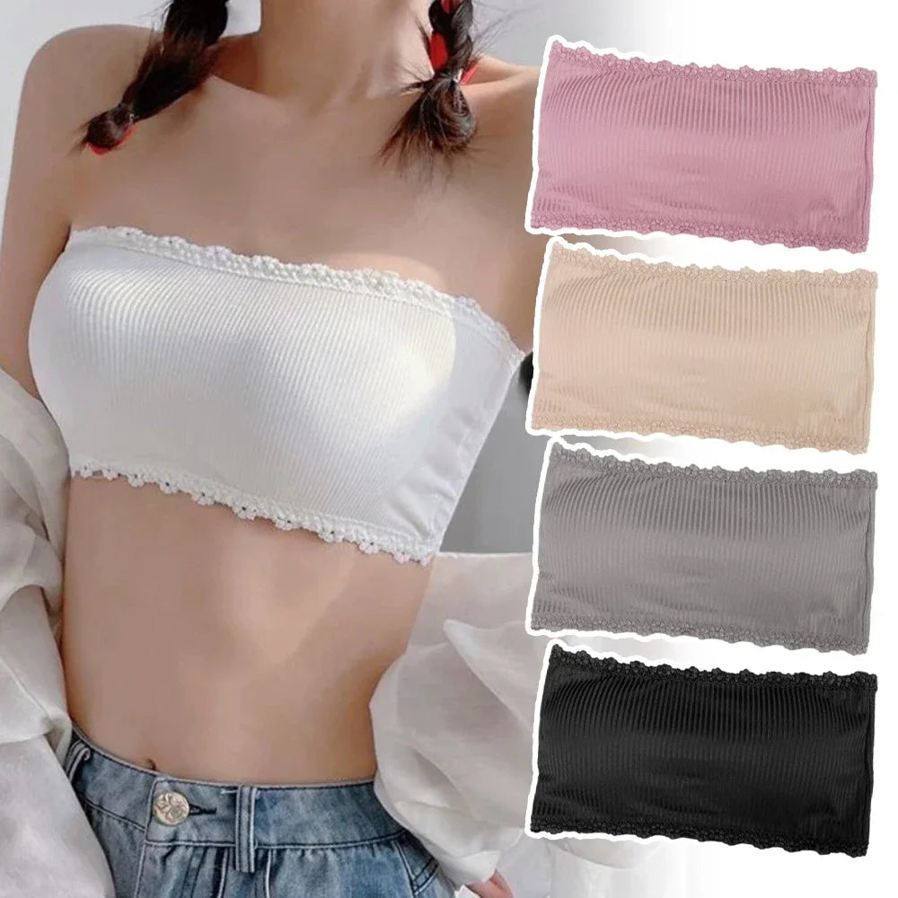 Sujetadores sin tirantes de verano para mujer, Tops sexis de encaje en la espalda para el pecho, ropa interior transpirable sin costuras, sujetador Invisible sólido para envolver el pecho