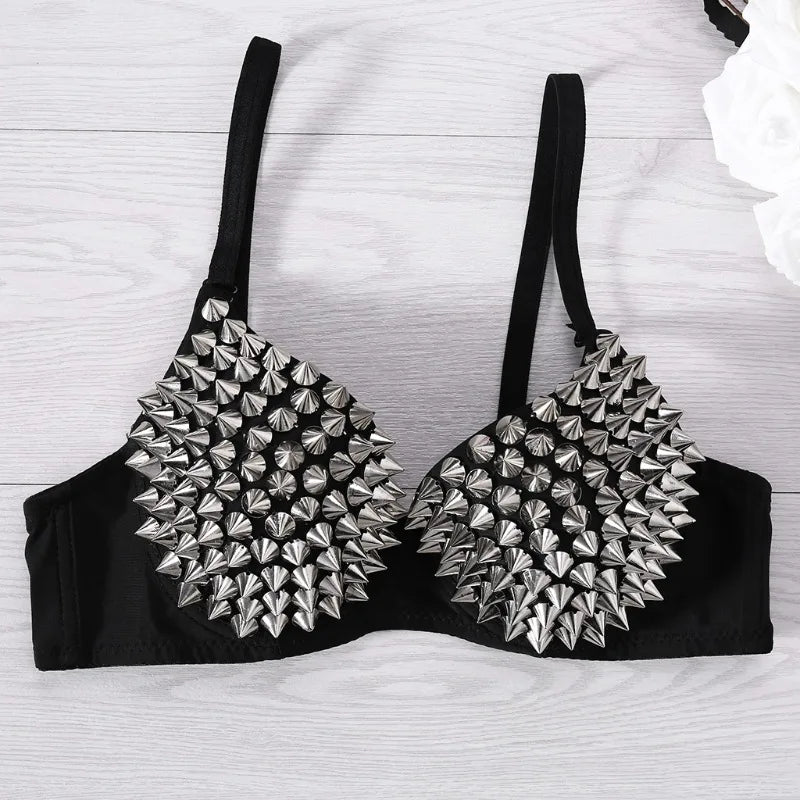 Nueva lencería Sexy, ropa interior, sujetadores para mujer, sujetador Steampunk con tachuelas, Top, sujetador inalámbrico, Tops de moda para fiesta y Club, ropa interior femenina