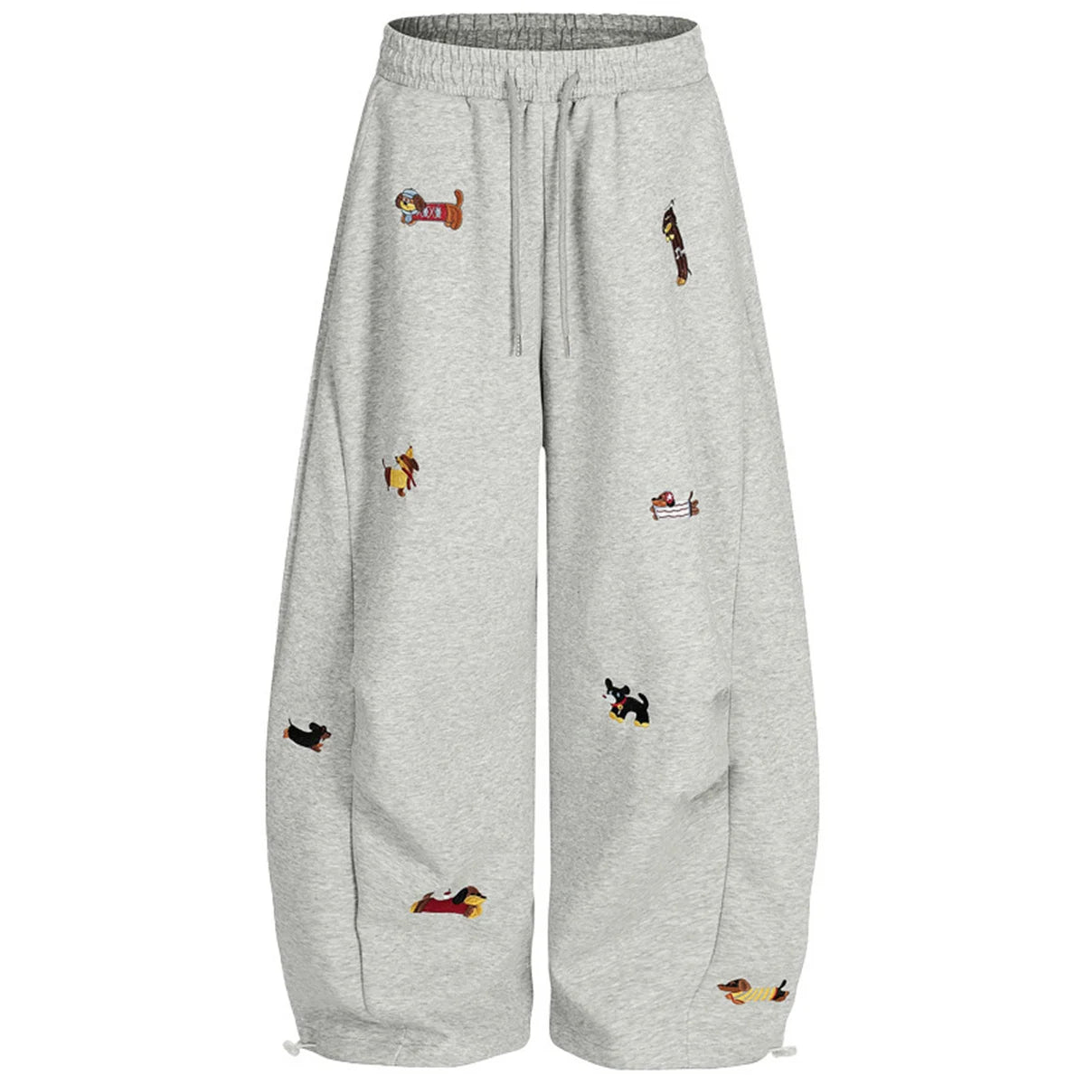 Pantalones de chándal holgados con bordado de perro salchicha, joggers casuales de pierna ancha, estilo streetwear para parejas, divertidos, a la moda y cómodos.