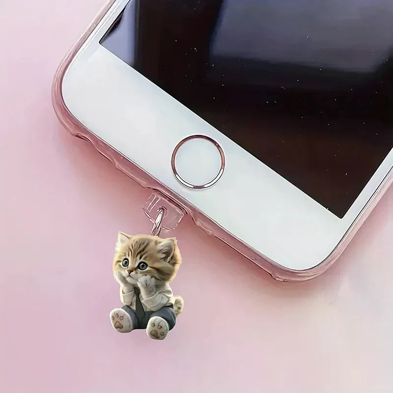Colgante con tapón antipolvo para teléfono móvil, decoración para perros y gatos, colgante para puerto de carga tipo C, enchufe antipolvo