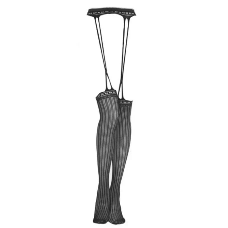 SIMPLEJWEL pantimedias sexis sin entrepierna ahuecadas medias de red de seda negra bragas de cintura alta vestido Sexy