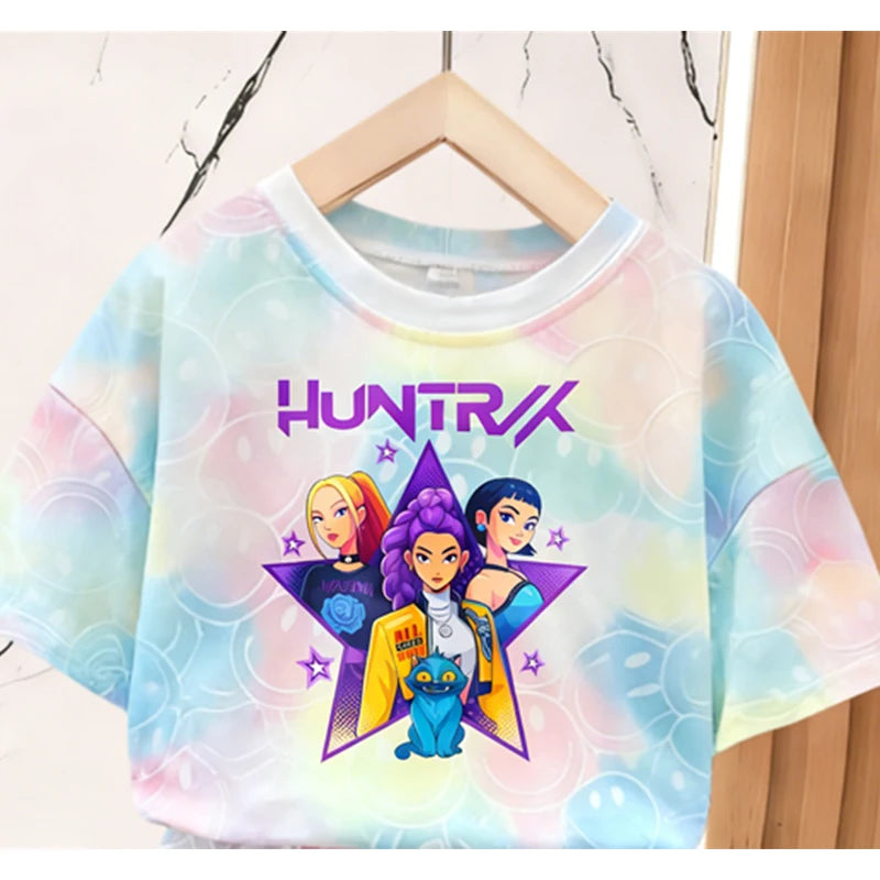 Nuevo Conjunto de Camiseta y Pantalones para Niñas, Ropa de Verano, Conjunto de Manga Corta con Estampado de Cara Sonriente, Conjunto de Camiseta y Pantalones Cortos para Niños