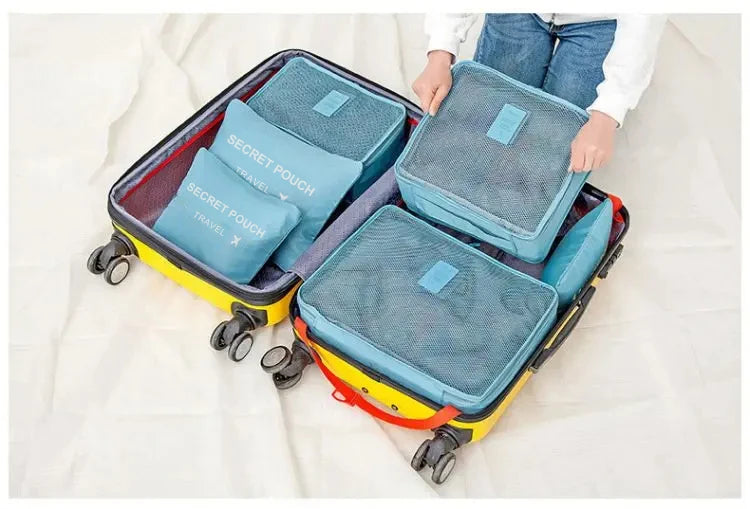 6 unids/set bolsa de almacenamiento de viaje rosa/azul/gris bolsa de almacenamiento de ropa interior impermeable de gran capacidad bolsa con cremallera