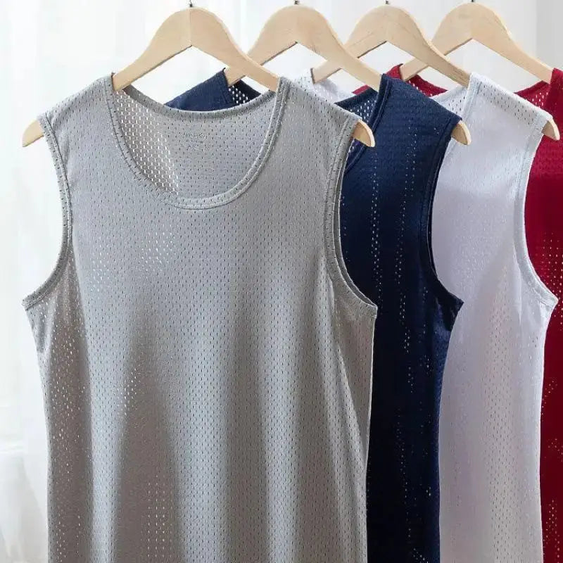 Camisetas sin mangas de malla de seda helada para hombre, camiseta sin mangas transparente para culturismo, chaleco de Fitness, camisetas musculosas de malla para hombre, 1 ud.