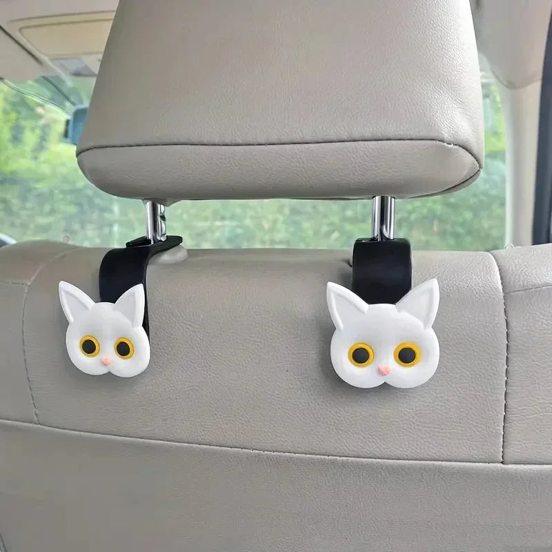 Lindo gancho para reposacabezas de asiento de coche con diseño de gato de dibujos animados en 3D, organizador Universal de almacenamiento de vehículos para bolsos, carteras y chaquetas, lindo Ca