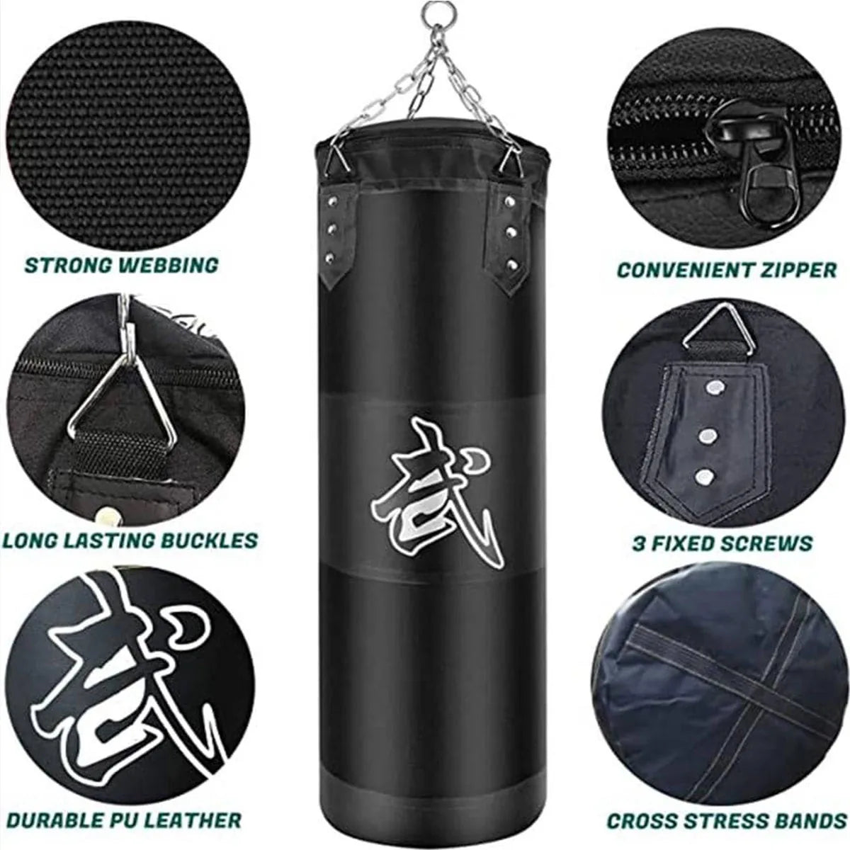 Juego de saco de boxeo pesado con gancho de techo, cadena de acero colgante, bolsa pesada para adultos, Muay Thai, MMA, Taekwondo, entrenamiento de gimnasio en casa