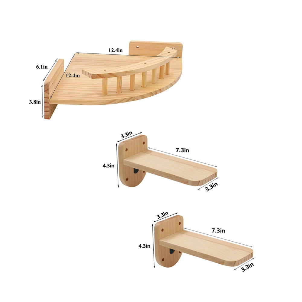 Hamaca esquinera con escalones para gatos, mueble montado en la pared, estante de escalada para gatos de interior, cama colgante de madera, 3/4 piezas
