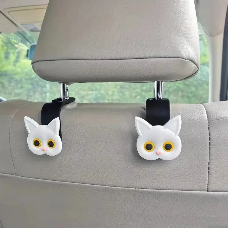 Lindo gancho para reposacabezas de asiento de coche con diseño de gato de dibujos animados en 3D, organizador Universal de almacenamiento de vehículos para bolsos, carteras y chaquetas, lindo Ca