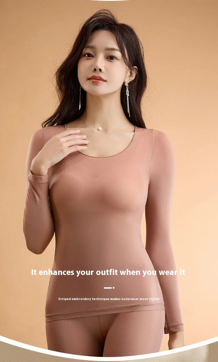 Ropa interior térmica para mujer, camisa de fondo para otoño e invierno, camiseta de manga larga, Top térmico fino, L-XL de piel térmica para mujer
