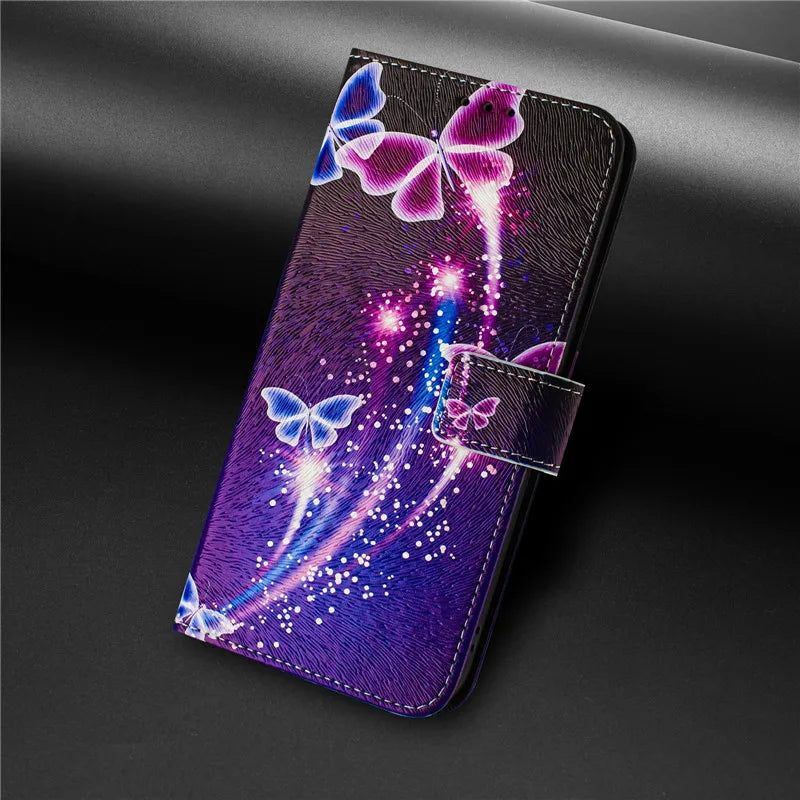 13 Funda de teléfono de cuero para iPhone 13 12 Mini 11 Pro 13Pro 12Pro Max 11Pro Coque Flip Cover Wallet fundas pintadas magnéticas gato oso