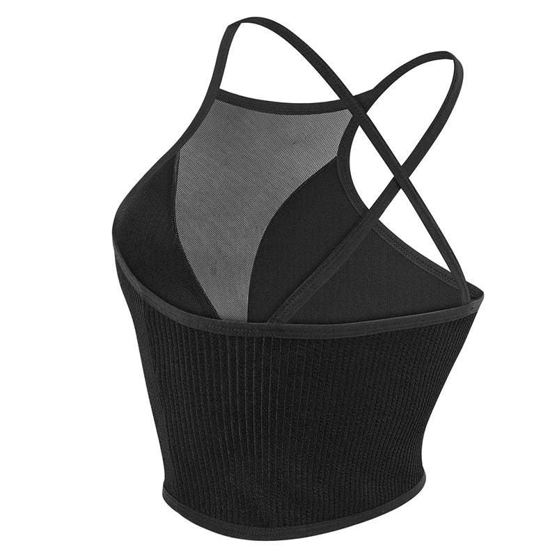 1 Uds. Camisola de malla Sexy, Top corto, corsé acanalado, ropa interior sin espalda, moda novedosa, sujetador informal para mujer, Top sin mangas, Bralette, lencería