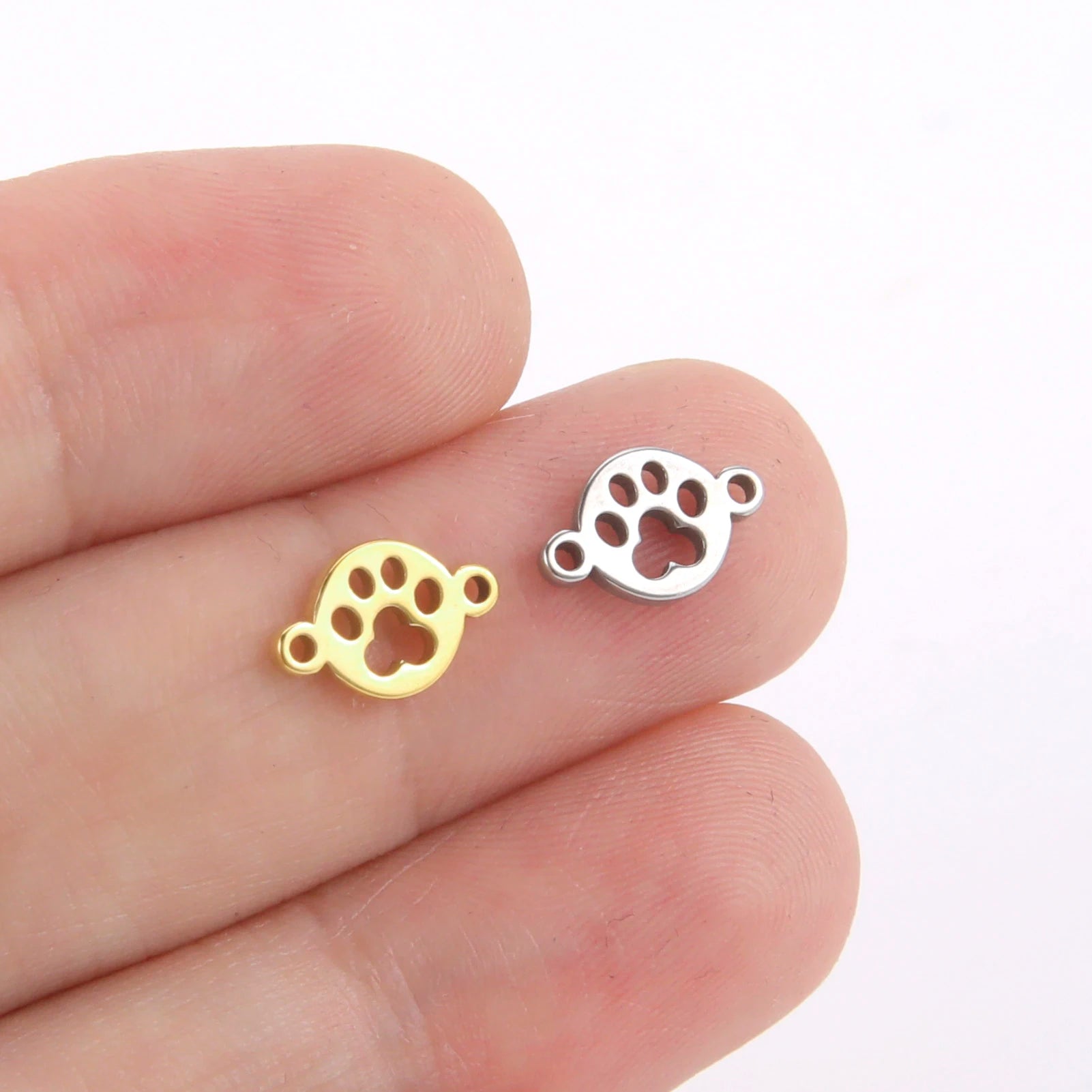 Cazador-abalorios con huella de pata de perro y gato, para fabricación de joyas, animales de acero inoxidable, 2 agujeros, colgantes DIY para pulsera y collar 2026