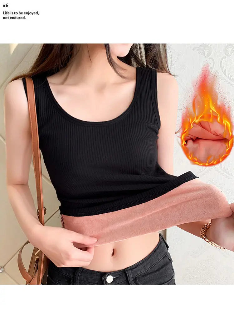 Ropa interior térmica de invierno para mujer, Top sin costuras, camisa de terciopelo, chaleco sin mangas, camiseta interior cálida para mujer, lencería Sexy de Color sólido