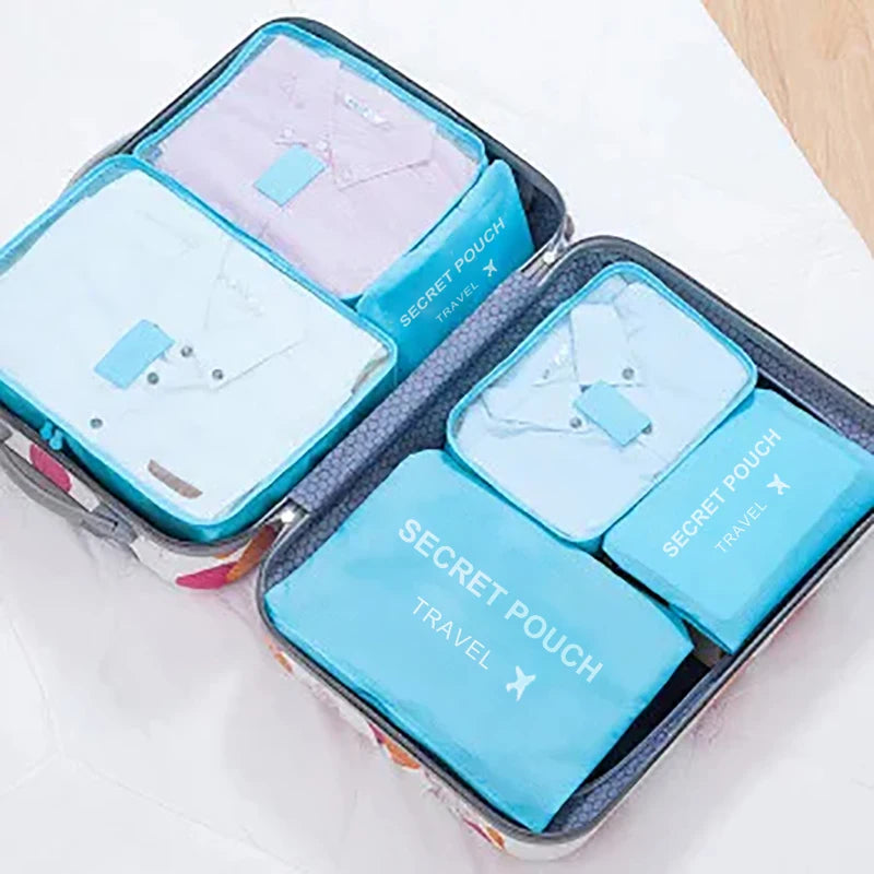 6 unids/set bolsa de almacenamiento de viaje rosa/azul/gris bolsa de almacenamiento de ropa interior impermeable de gran capacidad bolsa con cremallera