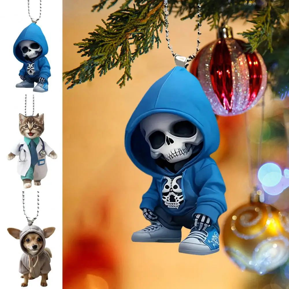 Decoración de calavera colgante, adorno ligero para perro, decoraciones colgantes acrílicas únicas para árbol de Navidad, espejo retrovisor de coche
