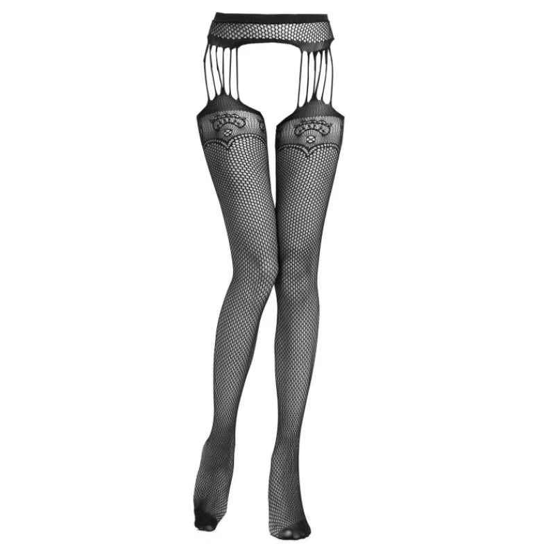 SIMPLEJWEL pantimedias sexis sin entrepierna ahuecadas medias de red de seda negra bragas de cintura alta vestido Sexy