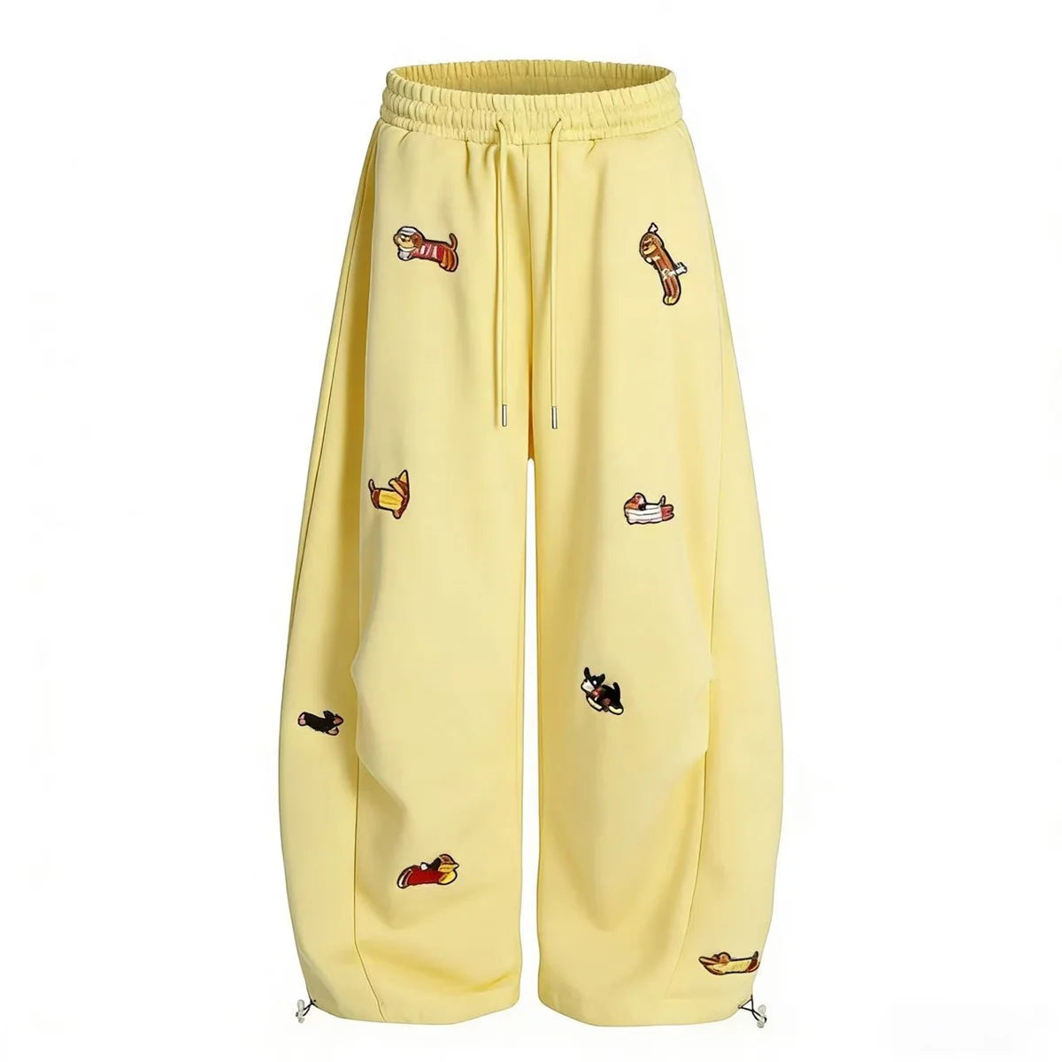 Pantalones de chándal holgados con bordado de perro salchicha, joggers casuales de pierna ancha, estilo streetwear para parejas, divertidos, a la moda y cómodos.