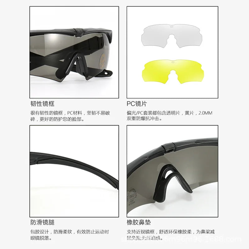 Gafas tácticas CS Airsoft gafas de tiro a prueba de viento HD 3 lentes Motocross motocicleta montañismo gafas seguras