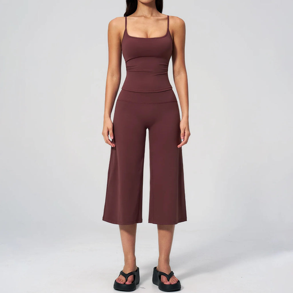 Conjunto Deportivo de Yoga para Mujer, Conjunto de Dos Piezas, Pantalones y Top, Traje Deportivo para Gimnasio, Yoga y Entrenamiento