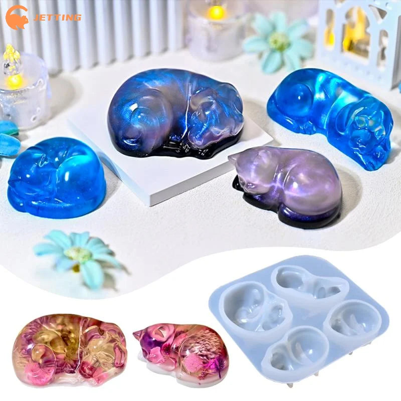 1 unidad Molde de silicona con diseño de gato y perro durmiendo, Serie Mascotas DIY, para velas, aromas, yeso, resina, decoración de tartas de mousse y repostería