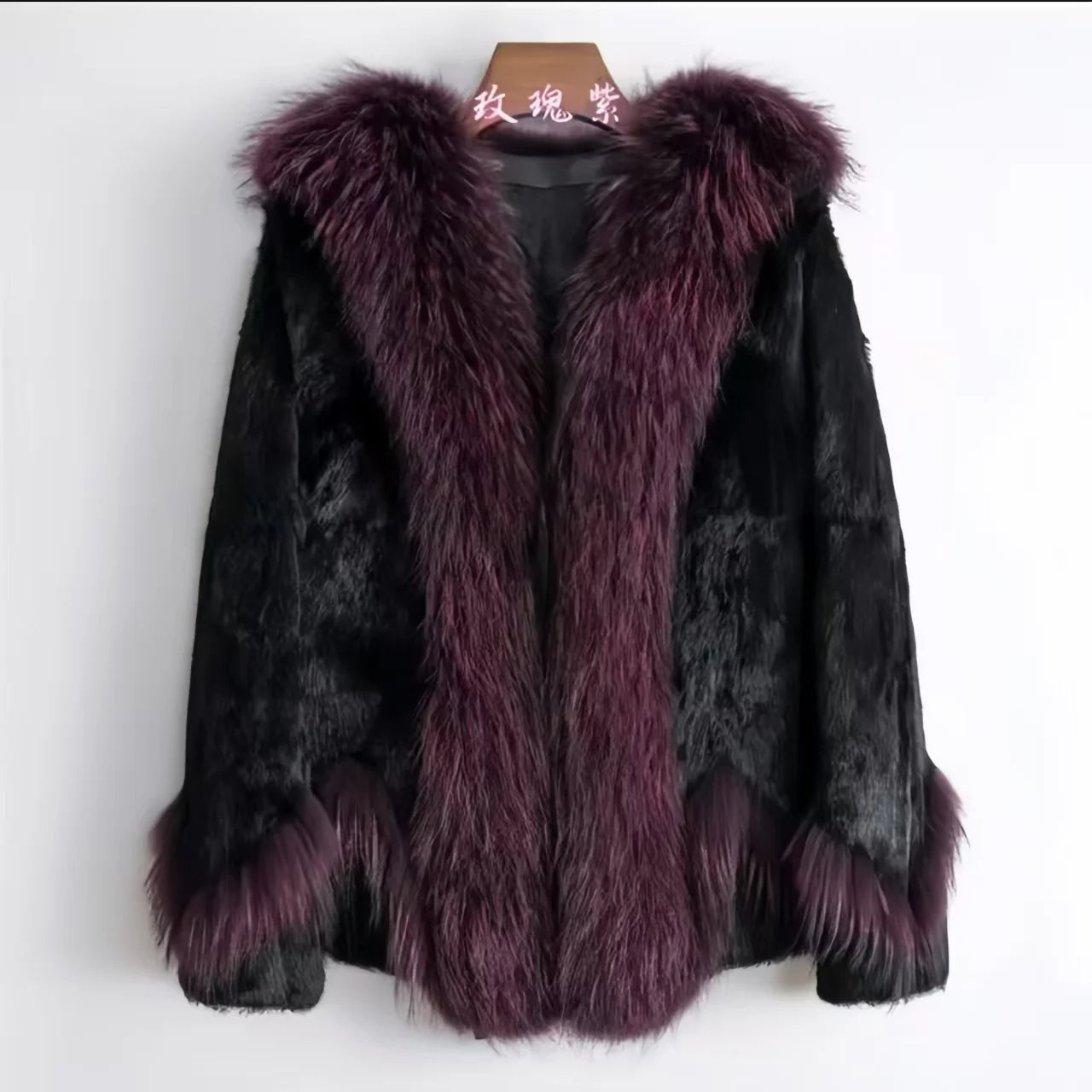 Abrigo de piel de conejo Rex auténtica para mujer, Chaqueta corta gruesa y cálida con cuello de piel de perro mapache, prendas de vestir exteriores cálidas elegantes para otoño e invierno
