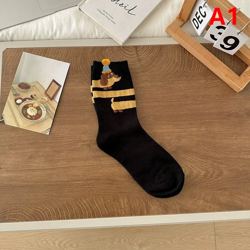 【N】 Calcetines divertidos de algodón con animales de perro salchicha, calcetines lindos y cálidos con estampado de dibujos animados de perro salchicha para otoño e invierno