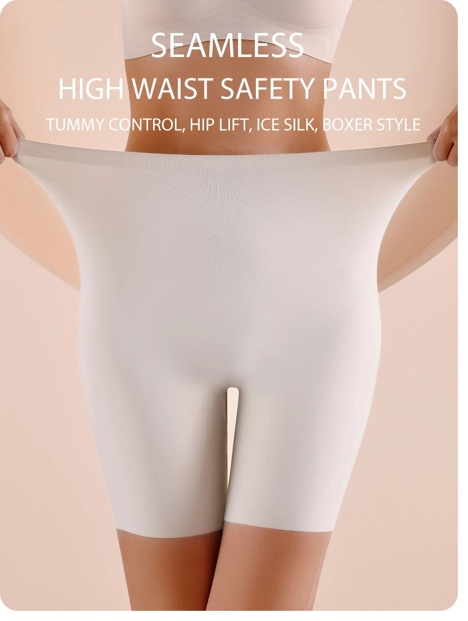 Pantalones cortos de cintura alta sin costuras para mujer, ropa interior deportiva, Bóxer, Control de barriga, elevación de cadera, seda de hielo, seguridad