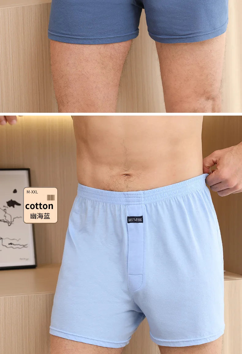 1 Uds. Ropa interior para hombre, pantalones Aro de algodón puro para dormir en casa, pantalones cortos holgados y transpirables de cintura alta para hombre, Boxers de cuatro esquinas
