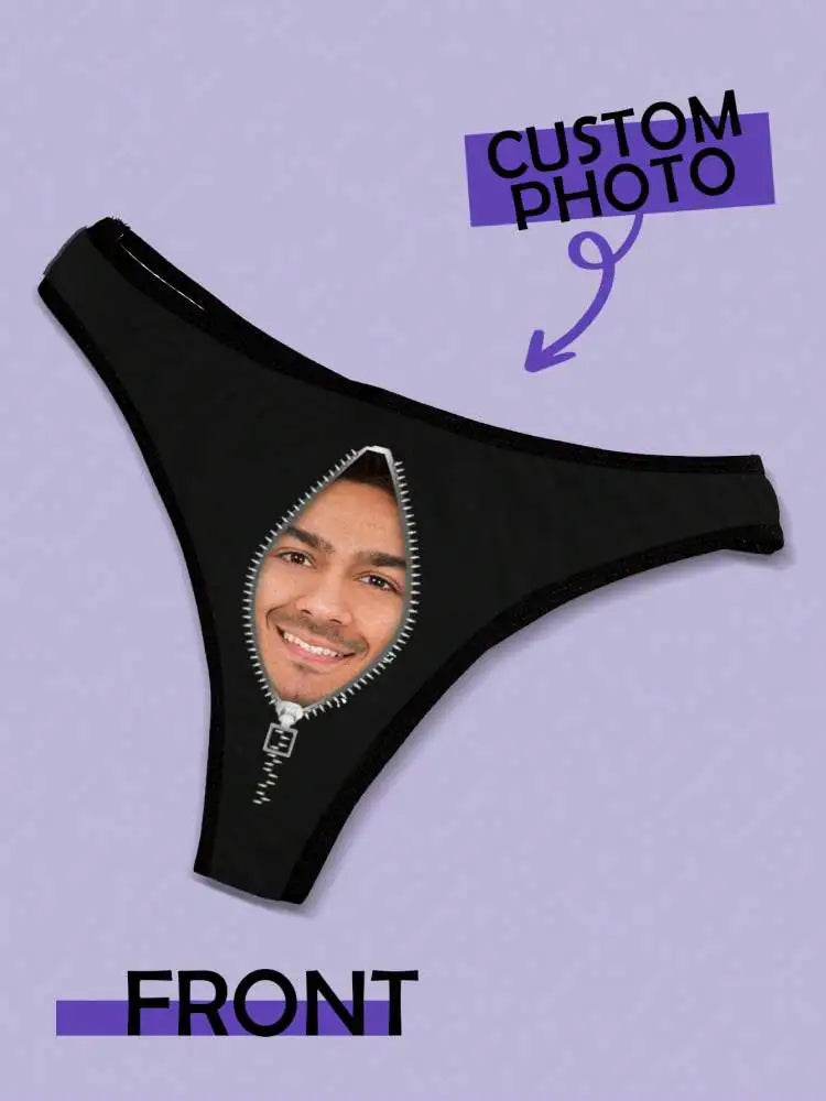 Tanga Personalizada con Rostro para Mujer, Ropa Interior de Encaje Personalizada, Regalo de San Valentín para Novia, Esposa, Bragas de Tiro Bajo, Aniversario