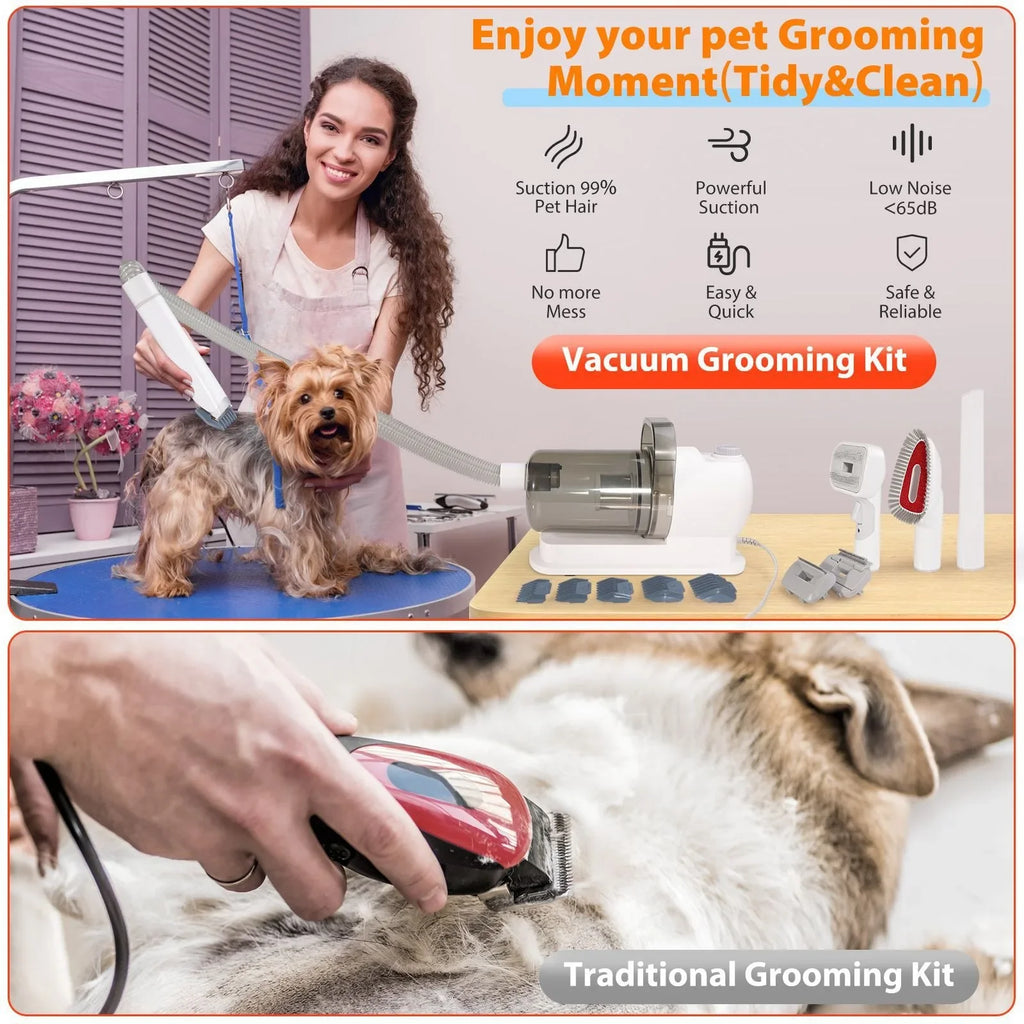 Kits de aseo para mascotas 6 en 1, aspirador de pelo de perro, potente succión para pelo largo o corto, afeitadoras para perros y gatos