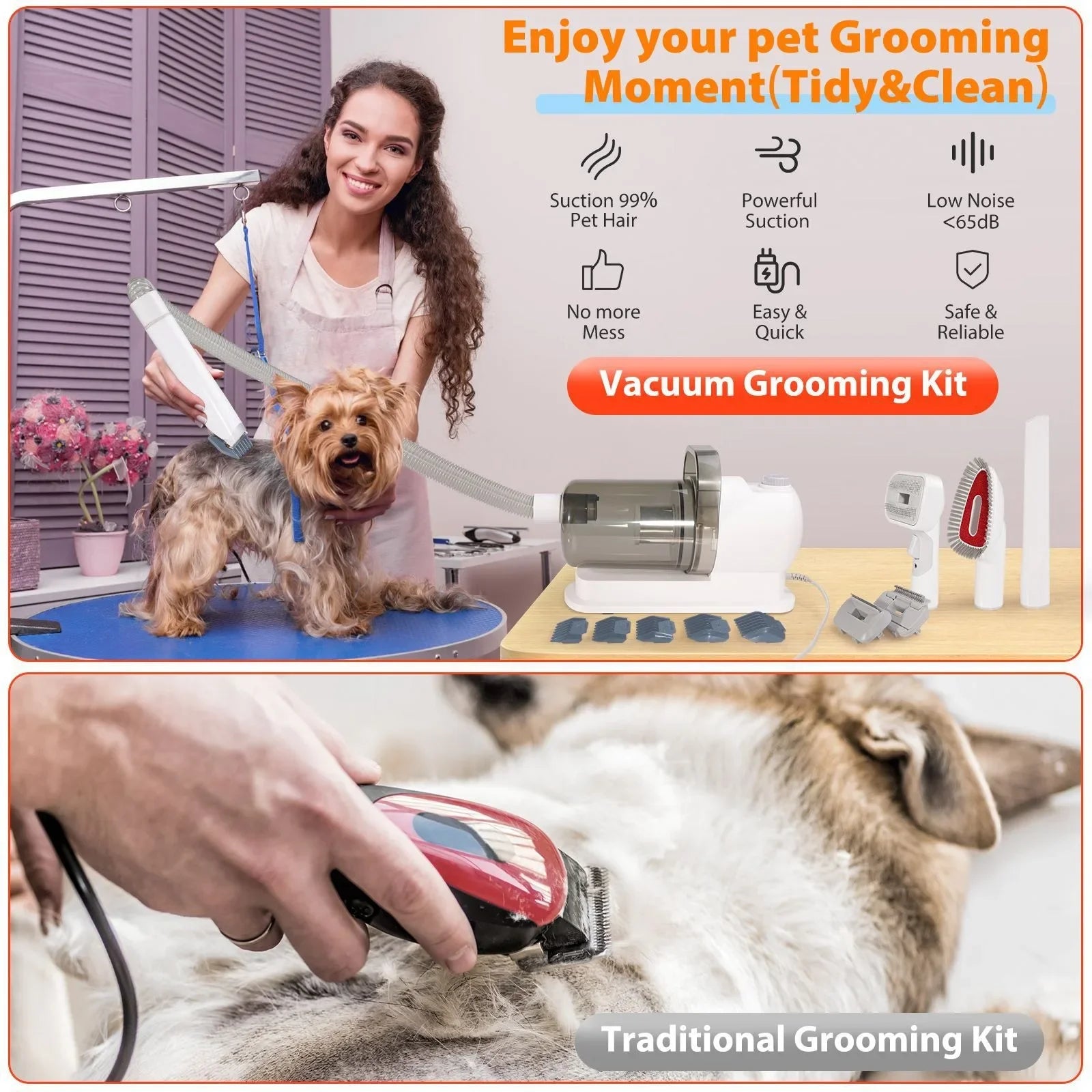 Kits de aseo para mascotas 6 en 1, aspirador de pelo de perro, potente succión para pelo largo o corto, afeitadoras para perros y gatos