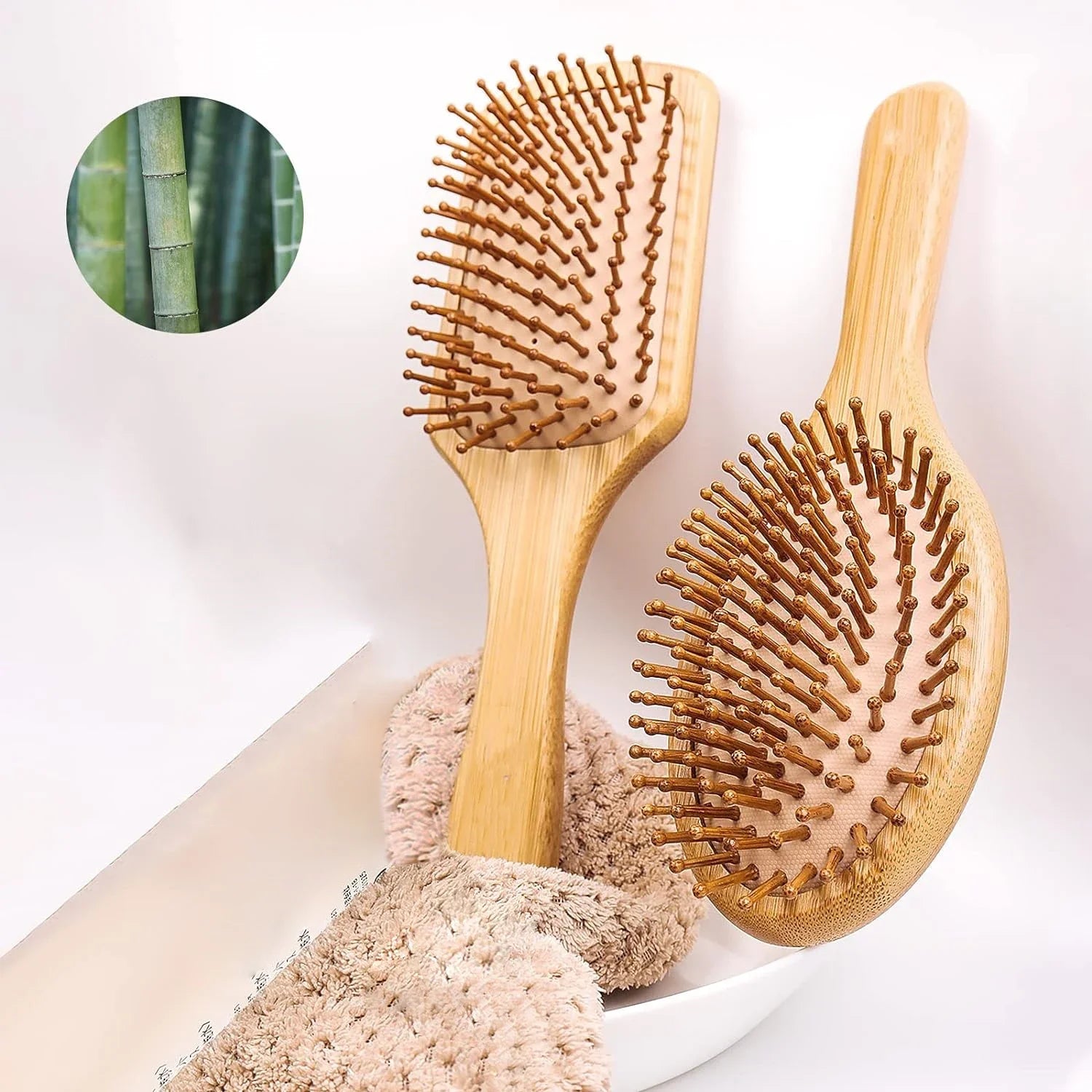 Peine de paleta de bambú Natural, peine con cojín de aire, masaje del cuero cabelludo, peine antiestático sin enredos, especial para pelucas de cabello real