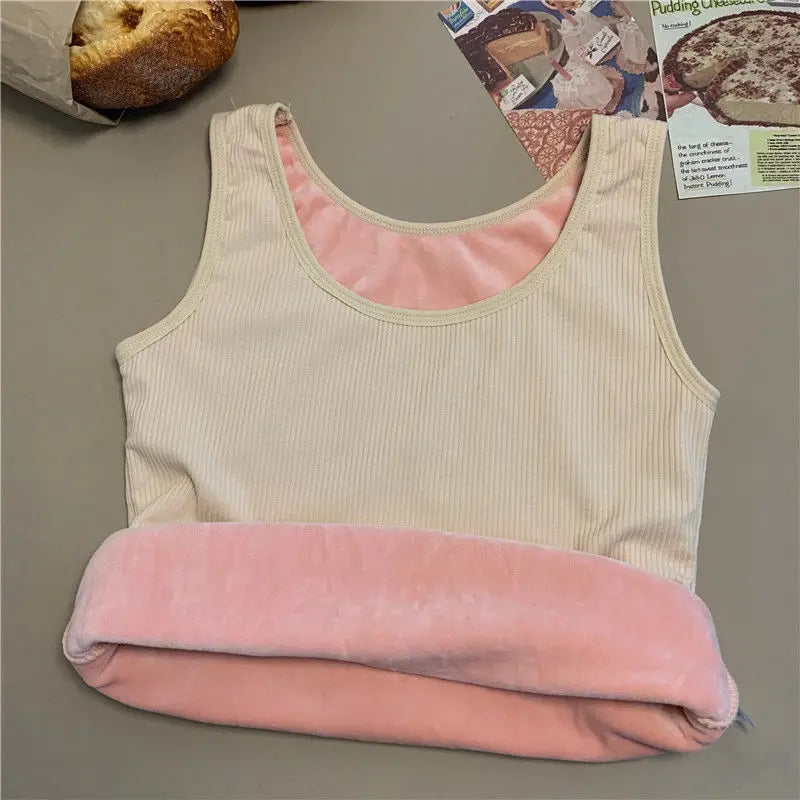 Ropa interior térmica de invierno para mujer, Top sin costuras, camisa de terciopelo, chaleco sin mangas, camiseta interior cálida para mujer, lencería Sexy de Color sólido