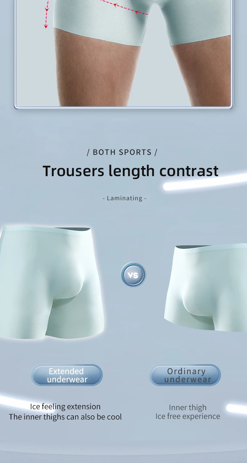 Ropa interior para hombre, Boxers de seda helada con estampado 3D, Boxers finos sin costuras, pantalones cortos deportivos alargados de verano para la cabeza