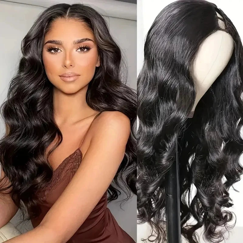 Pelucas con parte en V para mujeres negras, cabello humano con 250% de densidad, Clip para cabeza completa en media peluca sin dejar fuera, peluca ondulada para mujeres negras