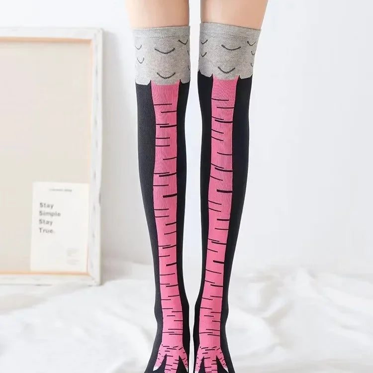 Calcetines divertidos de pollo en 3D para hombre, calcetines con estampado de dibujos animados, Cosplay, alta flexibilidad, calcetín alto hasta el muslo, pies finos de algodón a la moda
