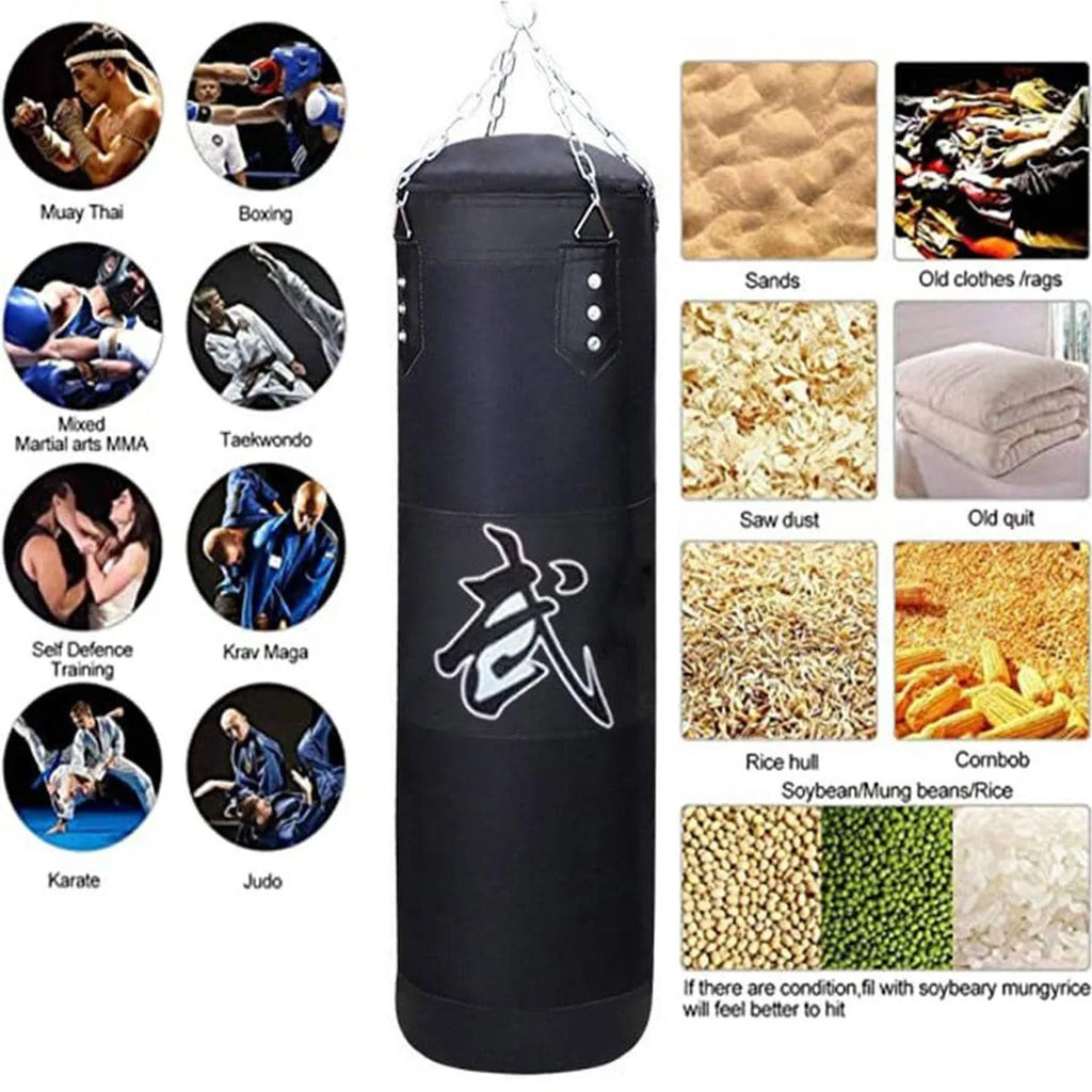 Juego de saco de boxeo pesado con gancho de techo, cadena de acero colgante, bolsa pesada para adultos, Muay Thai, MMA, Taekwondo, entrenamiento de gimnasio en casa
