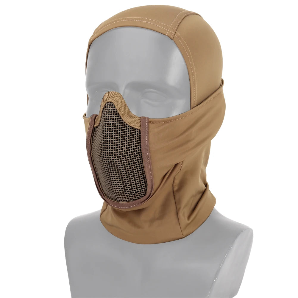 Pasamontañas Táctico de Malla para Airsoft y Paintball, Cubre Rostro Completo, Estilo Ninja, Capucha Metálica de Acero, Diseño Plegable