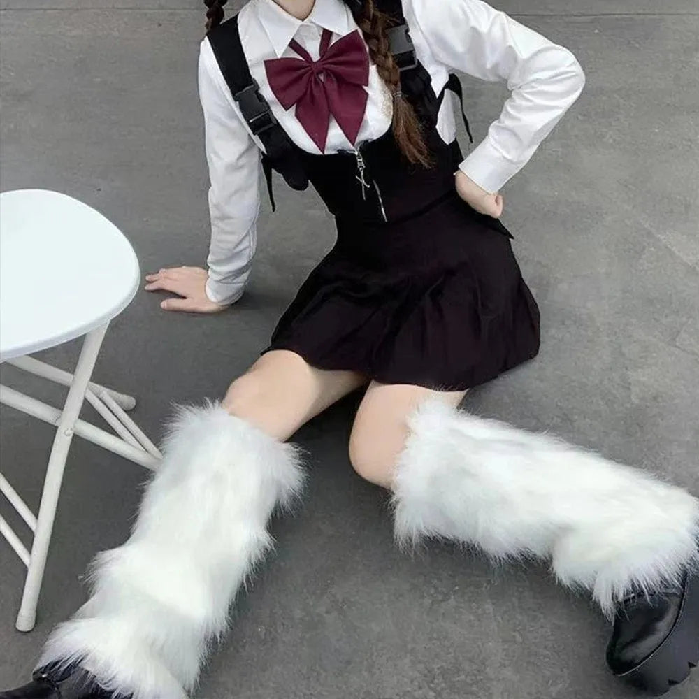 Calentadores de Piernas de Piel Sintética, 40 cm, Estilo Japonés, Lolita, Cubrebotas, Kawaii, Y2K, Calentadores de Rodilla para Otoño/Invierno