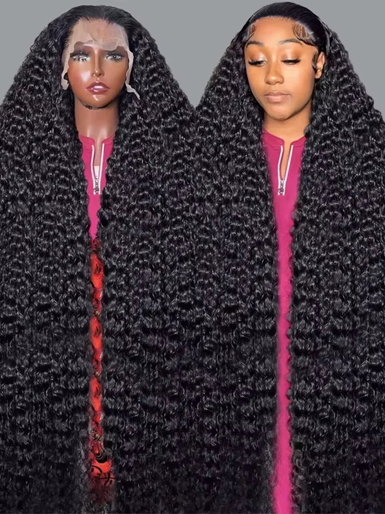 Peluca frontal de encaje HD 13x6 con densidad del 250%, cabello humano virgen rizado de onda profunda, pre-arrancada, con ondas de agua, para mujeres negras, brasileña