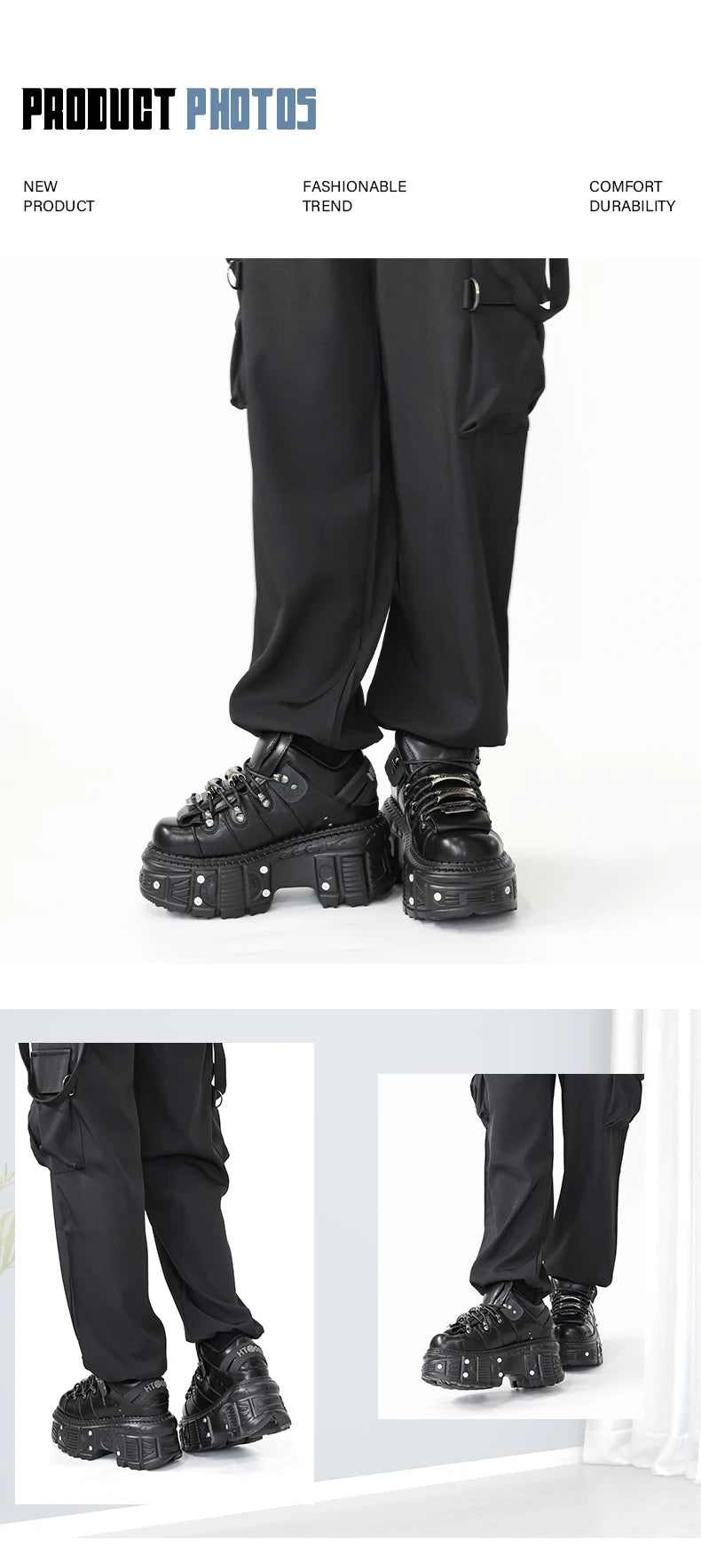 2026 nuevo estilo Punk zapatos de mujer con cordones altura del tacón 6CM zapatos de plataforma mujer gótico tobillo Rock botas decoración de Metal zapatillas de deporte para mujer