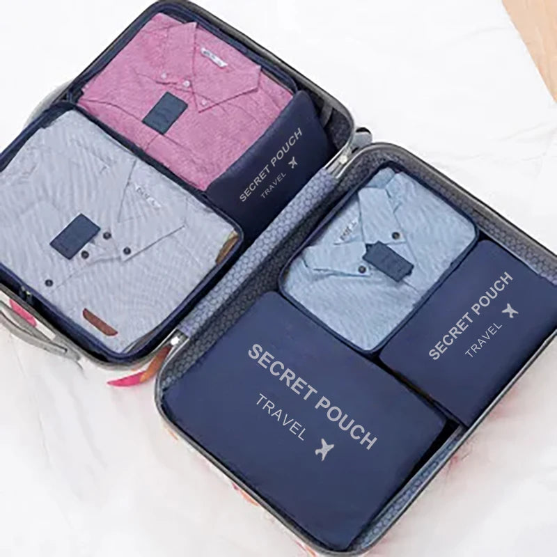 6 unids/set bolsa de almacenamiento de viaje rosa/azul/gris bolsa de almacenamiento de ropa interior impermeable de gran capacidad bolsa con cremallera