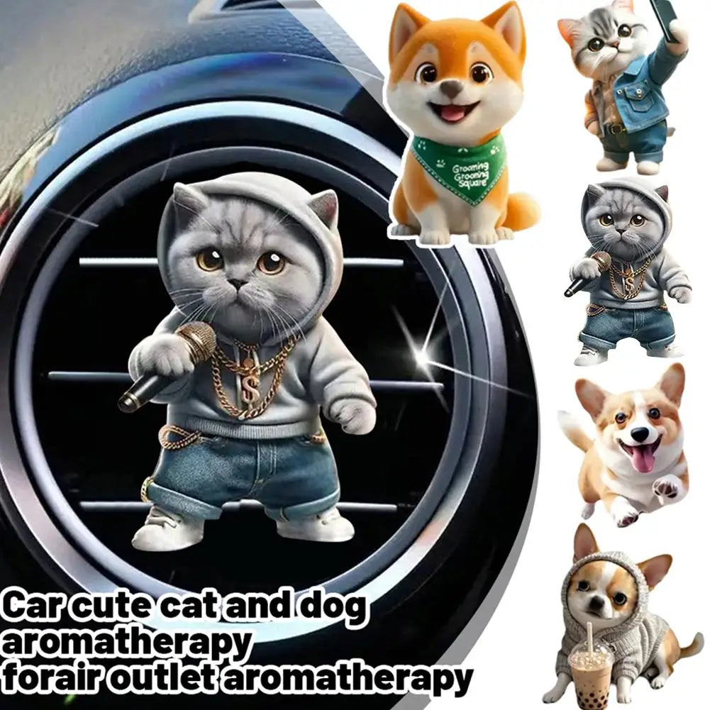 Clips de Perfume para salida de coche, ambientador de aire acondicionado, aromaterapia, lindo gato/perro, accesorios de decoración Interior, herramientas